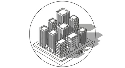 Fototapeta premium Isometric Cityscape Illustration: Modern Buildings and Urban Design.