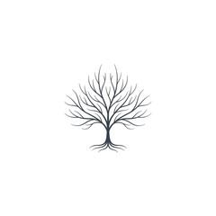 Naklejka premium Stylized Bare Tree Silhouette with Intricate Branches and Root System on a Deep Black Background Minimalist Artistic Representation of Nature and Growth