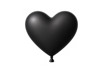 Black heart shaped balloon with a shiny surface reflecting light. Element for valentine's day, party, or wedding design