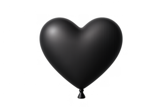 Black heart shaped balloon with a shiny surface reflecting light. Element for valentine's day, party, or wedding design