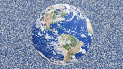 Earth globe on a textured blue background representing water.