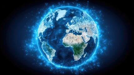Earth glowing with blue energy.