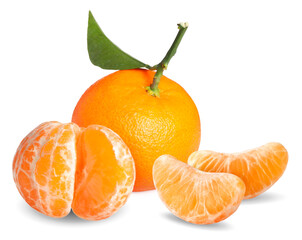 Fresh tangerines isolated on white. Citrus fruit