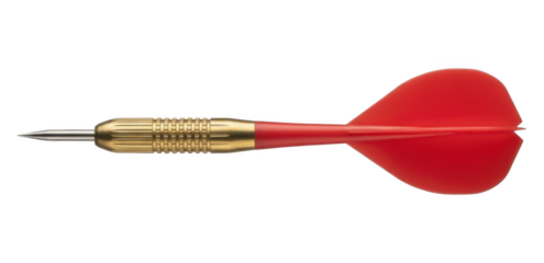 Single red and gold dart with metal tip isolated on transparent background png