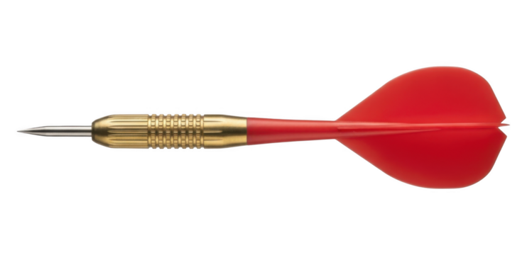 Single red and gold dart with metal tip isolated on transparent background png