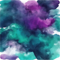 Abstract watercolor painting with vibrant teal, purple, and blue colors