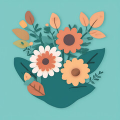 Paper flowers illustration on a teal background, perfect for design projects