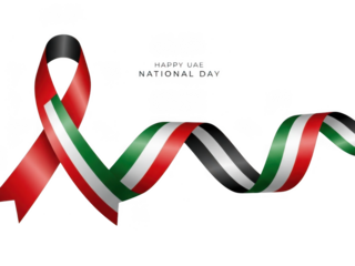 Waving ribbon in colors of united arab emirates flag for happy uae national day celebration isolated on transparent background