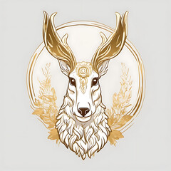 Elegant golden deer illustration with floral accents and intricate details
