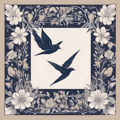 Elegant floral design with birds in flight, perfect for artistic projects