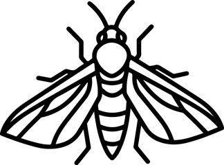 Simple black outline drawing of an insect with wings and antennae, resembling a moth or fly, isolated on transparent background