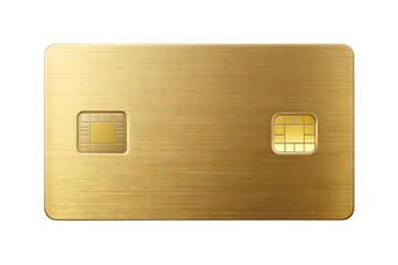 Metallic gold credit card, with two integrated circuits on a brushed surface, cutout, PNG, isolated on white or transparent background, AI