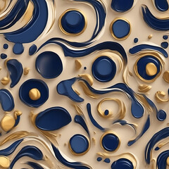 Abstract art with gold and navy blue fluid shapes on a beige background
