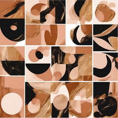 Abstract art composition with geometric shapes and earth-tone colors