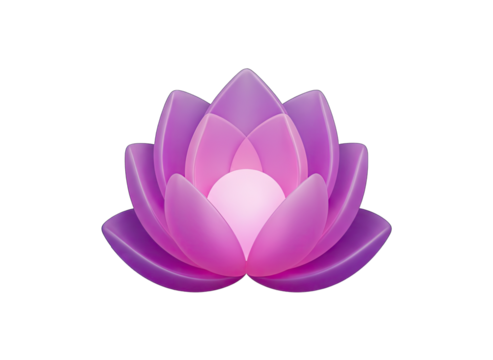 3D Rendering of a Glowing Purple Lotus Flower with Translucent Petals and Soft Inner Light Isolated on Black Background