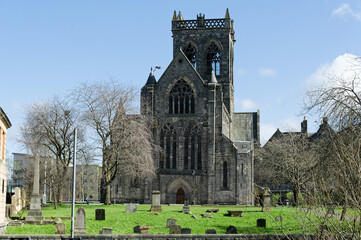 Paisley Abbey during summer under blue sky