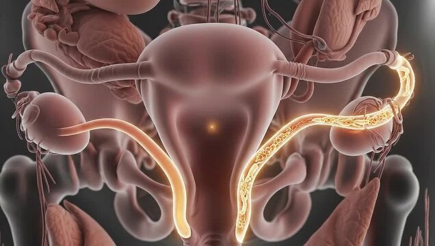 3D Animation of Female Reproductive System with Glowing Process in Fallopian Tubes