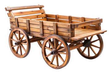 Antique wooden cart, with slatted sides and a bench seat, cutout, PNG, isolated on white or transparent background, AI