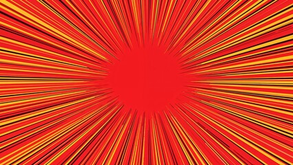 Fototapeta premium Bright red explosion with rays emanating outward in orange, yellow, and black tones.