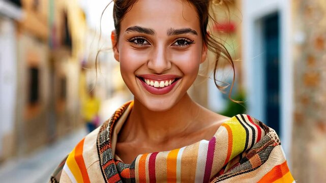 Radiant Beauty's Glimpse: A beautiful, smiling woman, her features illuminated, graces the frame. Captured in a moment of pure joy and confidence, a testament to her inherent grace and poise.