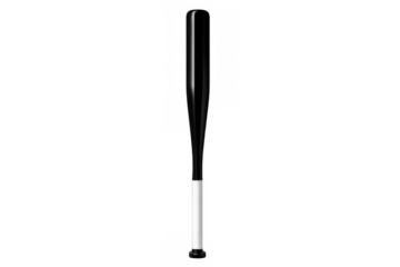 Baseball equipment, black wooden bat with white grip for playing sports game, transparent background