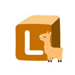 Fototapeta premium Cute block toy with letter L for kids. Alphabet study, preschool kids, word puzzle game.