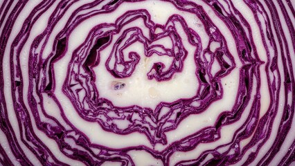 Obraz premium Purple and white spiral pattern on a vegetable or vegetable-based dish, resembling concentric rings.