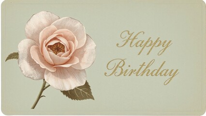 Happy Birthday card with a pink rose and elegant script.