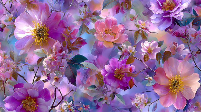 un fondo floral con dise&ntilde;o de textura de flores naturales en colores pastel vibrantes coloridos en rosas y lila papel tapiz para invitacion o plantilla decorativa 