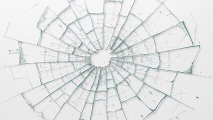 Obraz premium Broken glass mirror with a circular pattern. Fragmented pieces radiating from the center. Abstract shattered glass texture.