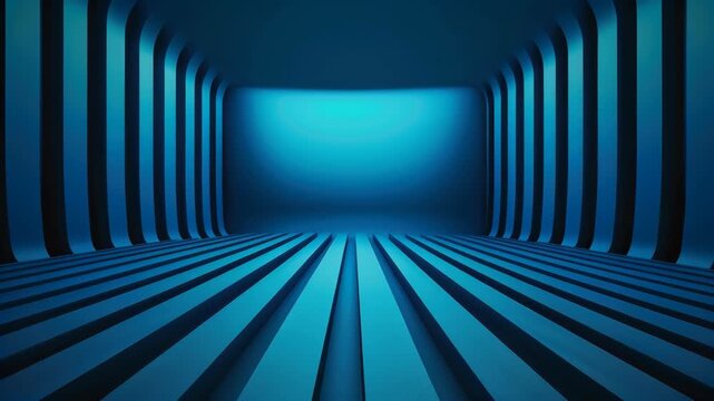 Geometric Blue Backdrop: An empty, sleek, and modern space defined by a sea of captivating blue lines and illuminated by an ethereal glow.
