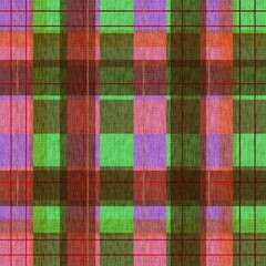 Abstract Multicolor Plaid Background - Vibrant Tartan Fabric Texture with Woven Green