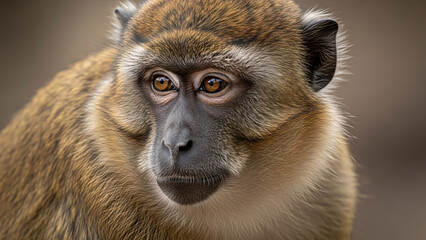 Obraz premium Captivating close up portrait reveals the soulful gaze of a wild monkey with stunning amber eyes