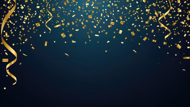 Celebration and celebration party with golden confetti and streamers, event and festivity concept. Festive atmosphere and joyful occasion. The theme of celebration and festivity.