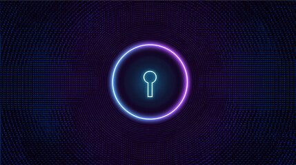Digital Keyhole Security on a Abstract Geometric Dark Blue and Purple Background