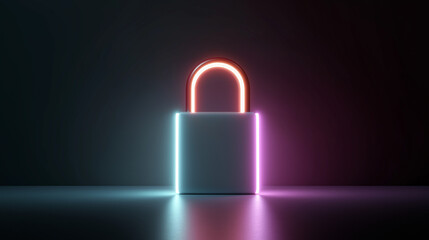 Neon Padlock: Cybersecurity Concept with Glowing Cyberpunk Security Design.