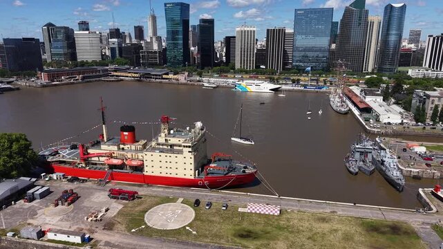 Aerial view of icebreaker ARA Almirante Ir&iacute;zar (Q-5) (RHAI) in the port of Buenos Aires.