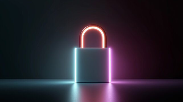 Neon Padlock: Cybersecurity Concept with Glowing Cyberpunk Security Design.