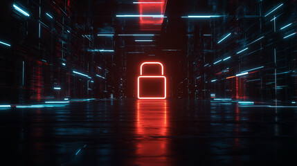 Cyber Security Lock: A Futuristic Digital Fortress with Neon Light Aesthetics