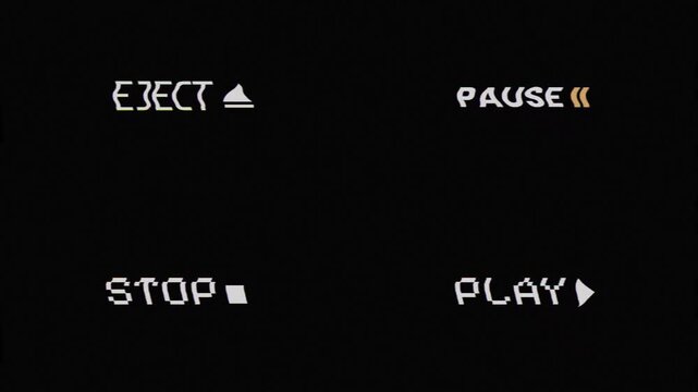 Vhs overlay pause screen with vintage vcr controls  eject, pause, stop, play buttons. Suitable for retrothemed projects and videos.