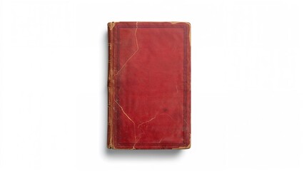A worn red leather-bound book with a cracked cover and faded edges.