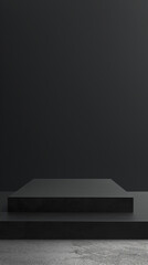 Minimalist Black Stage for Product Presentation in Dark, High-Contrast Studio
