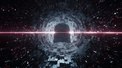 Digital Tunnel with Glowing Light: Modern Abstract Design