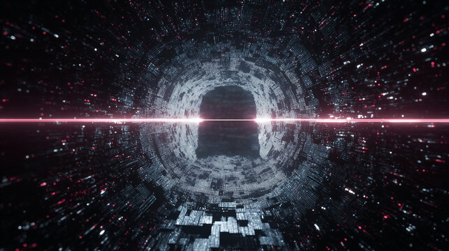 Digital Tunnel with Glowing Light: Modern Abstract Design