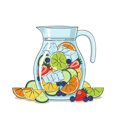 Fruit-infused water pitcher with ice and assorted fruits for Dry January challenge  