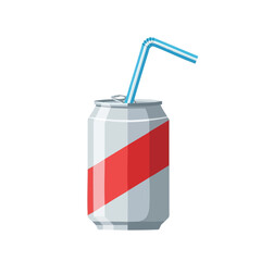 Soda can with blue straw on white background representing Dry January challenge  
