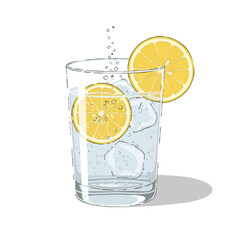 Sparkling water with lemon slices in a glass for Dry January challenge  
