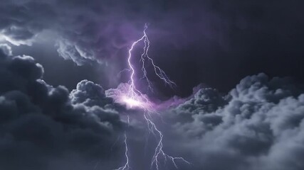 Powerful lightning strike illuminates dark, dramatic storm clouds in the sky - Powered by Adobe