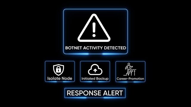 Cyber threat alert botnet activity detected warning icon digital interface isolate node initiated backup career promotion concept abstract technology network security warning notification digital