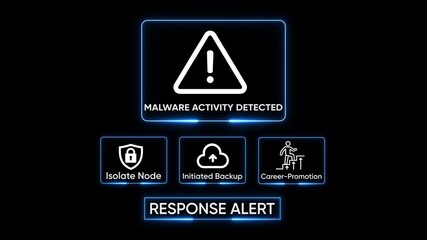 Cybersecurity alert malware detected system threat isolation node initiated backup career promotion digital security network protection data breach warning alert notification warning sign digital - Powered by Adobe